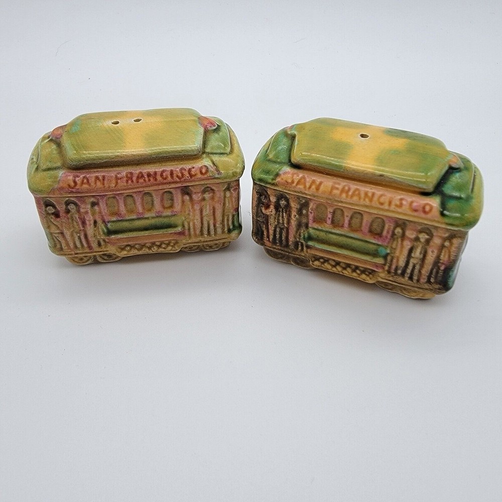 SNCO Imports 1960's Salt & Pepper Shakers San Francisco Trolley Cars Ceramic